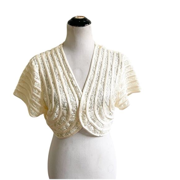 Moshita Couture Tops - Moshita Couture Vintage Lace & Satin Bolero Cropped Sized XL Cream Wedding